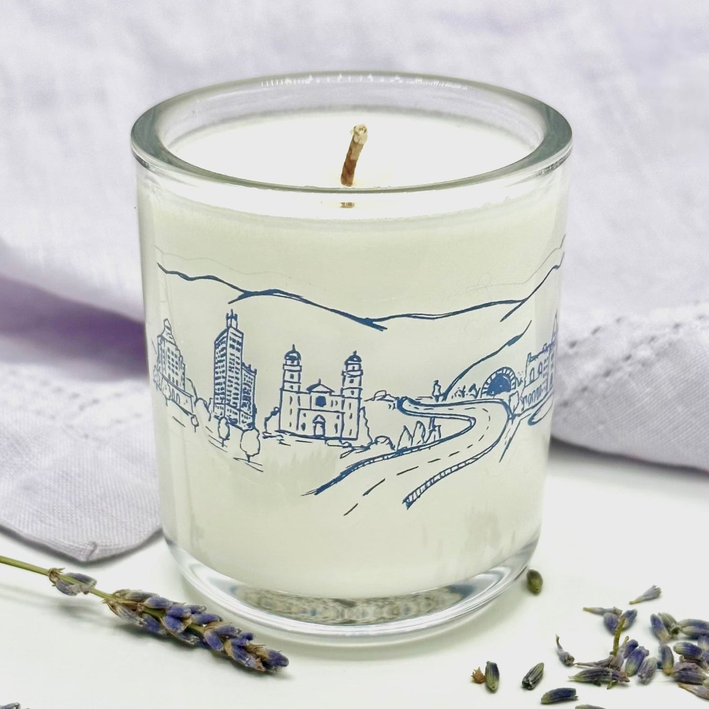 Asheville Cityscape Icons Lavender Candle | No.1797 - The ASHEVILLE Co.™