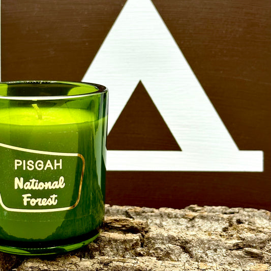 Mount Pisgah Forest Candle bark wood and camping sign