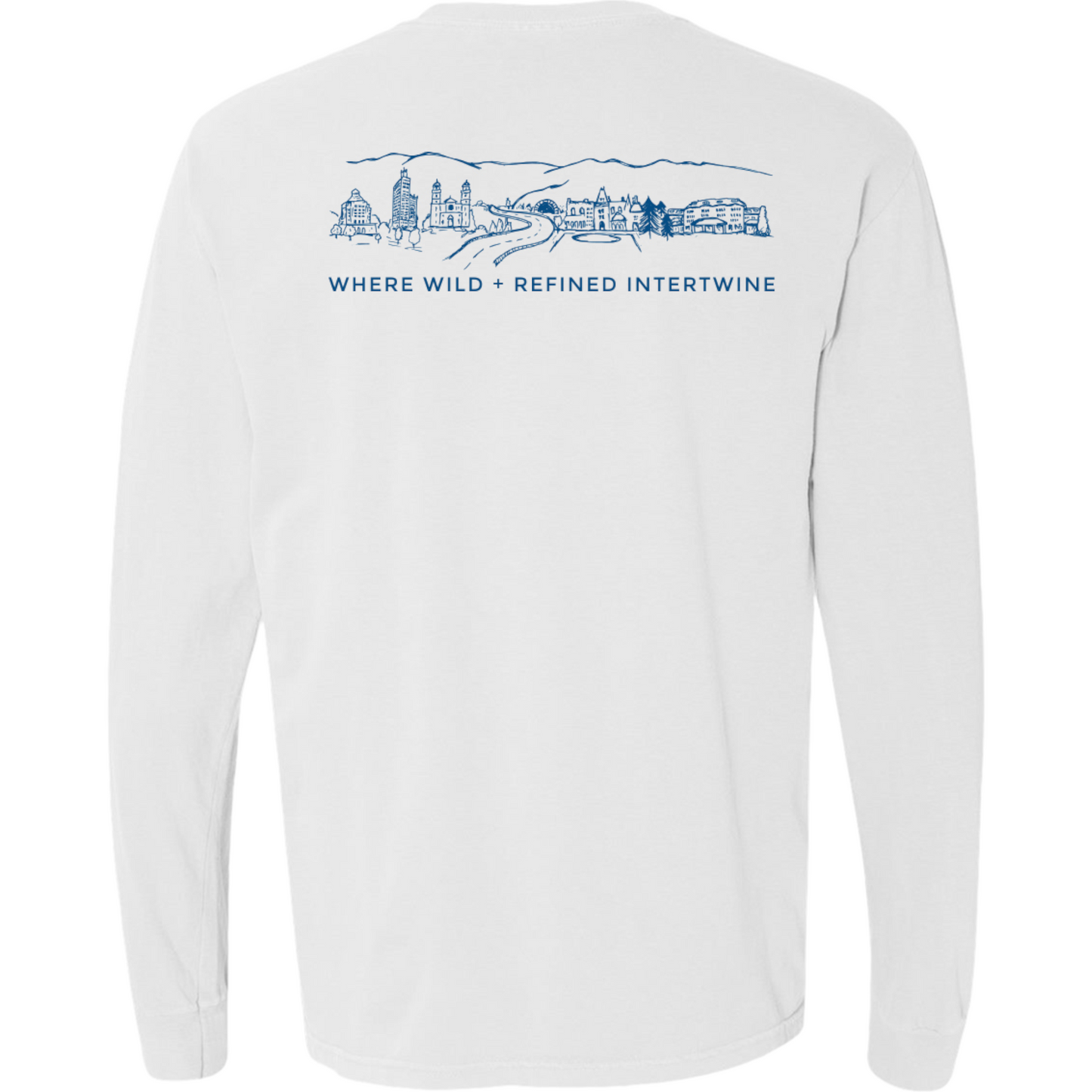 ASHEVILLE Cityscape Long Sleeved T-Shirt in White & Parkway Blue - The ASHEVILLE Co. TM