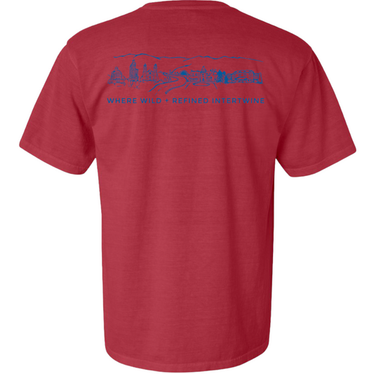 ASHEVILLE Cityscape T-Shirt in Crimson Red & Parkway Blue - The ASHEVILLE Co. TM