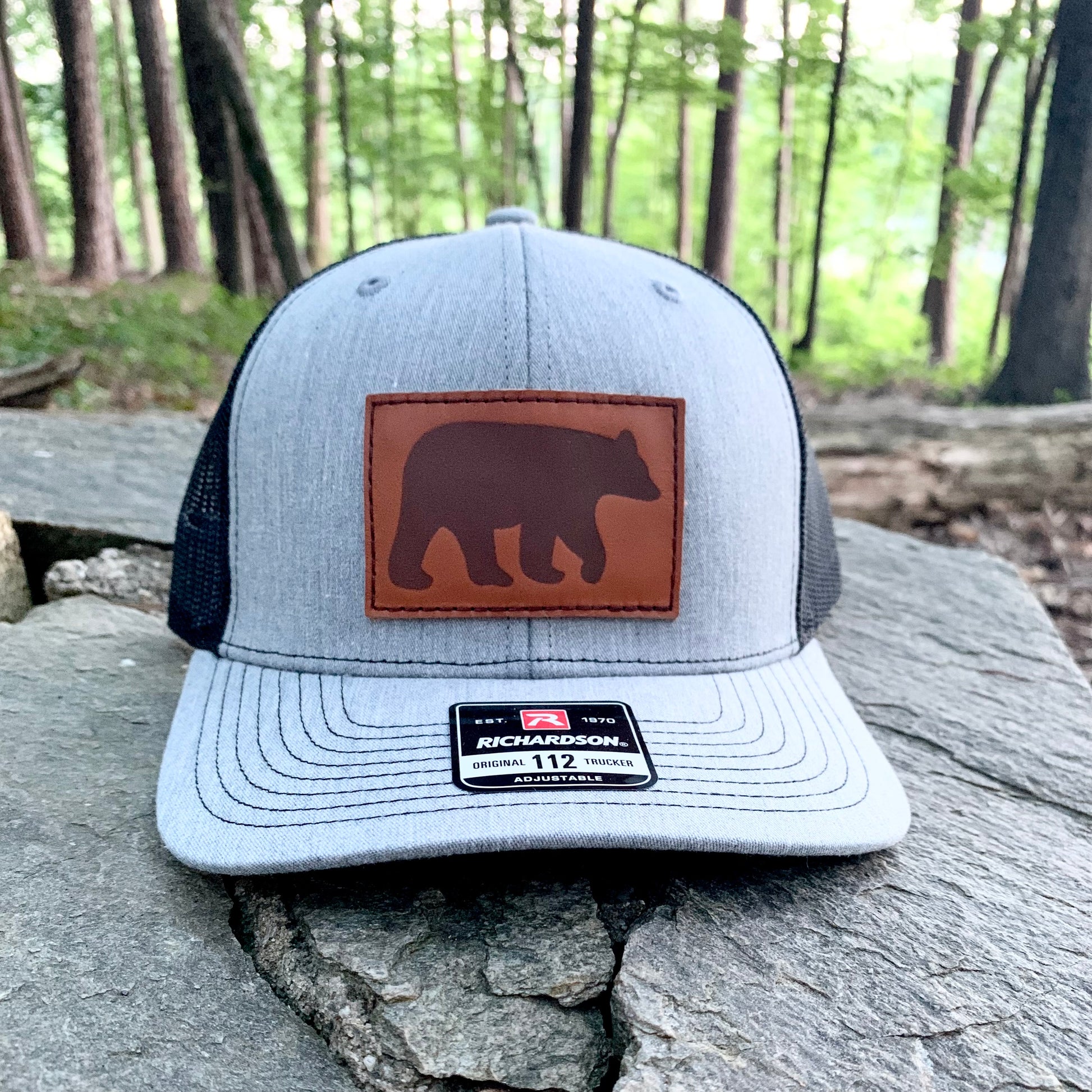 Burton's Stroll Leather Patch ASHEVILLE | Richardson 112 Trucker Hat | Grey and Black - The ASHEVILLE Co.™ 